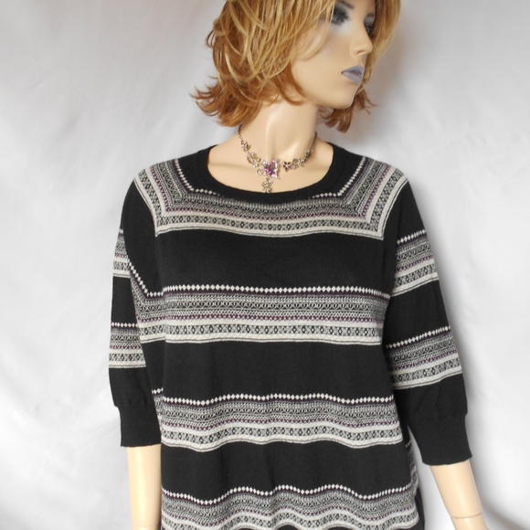 NWT $330 AUTUMN CASHMERE 100% Cashmere Black Combo Fairisle Tunic S/M GORGEOUS! - Picture 5 of 8